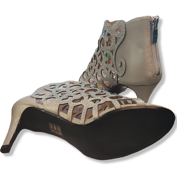 Palizzio Open Toe Rhinestone Heel Edolie Silver Bootie Size 10 W New - Picture 3 of 7